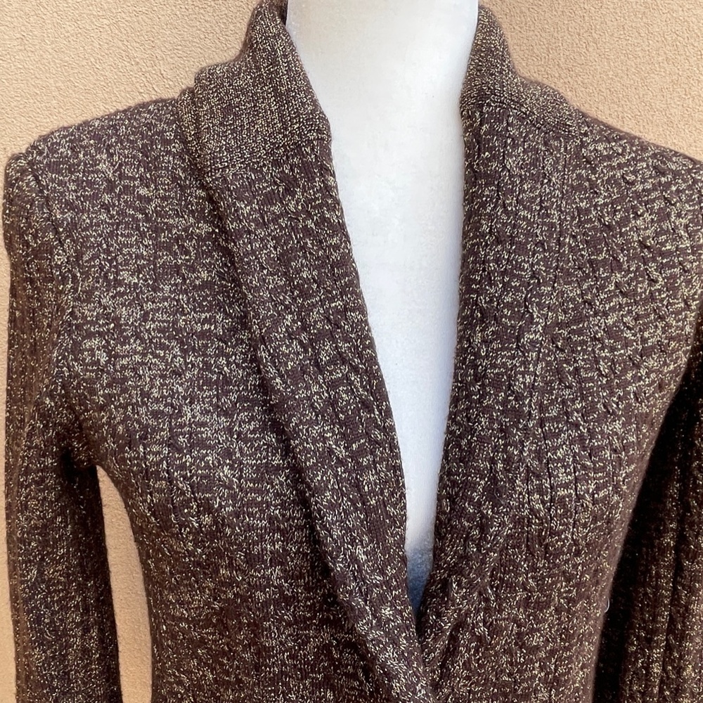 Cache Brown Gold Metallic Knit Jacket, Blazer, Ca… - image 2